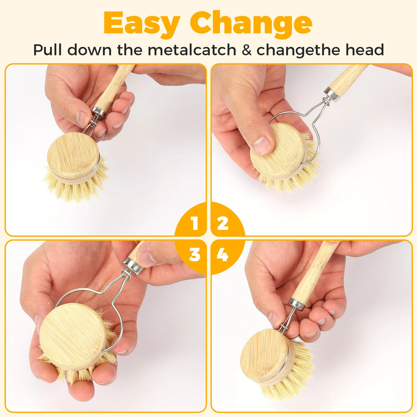 Eco-Friendly Bamboo Dish Brush Set - Versatile Kitchen Cleaning Utensils 4
