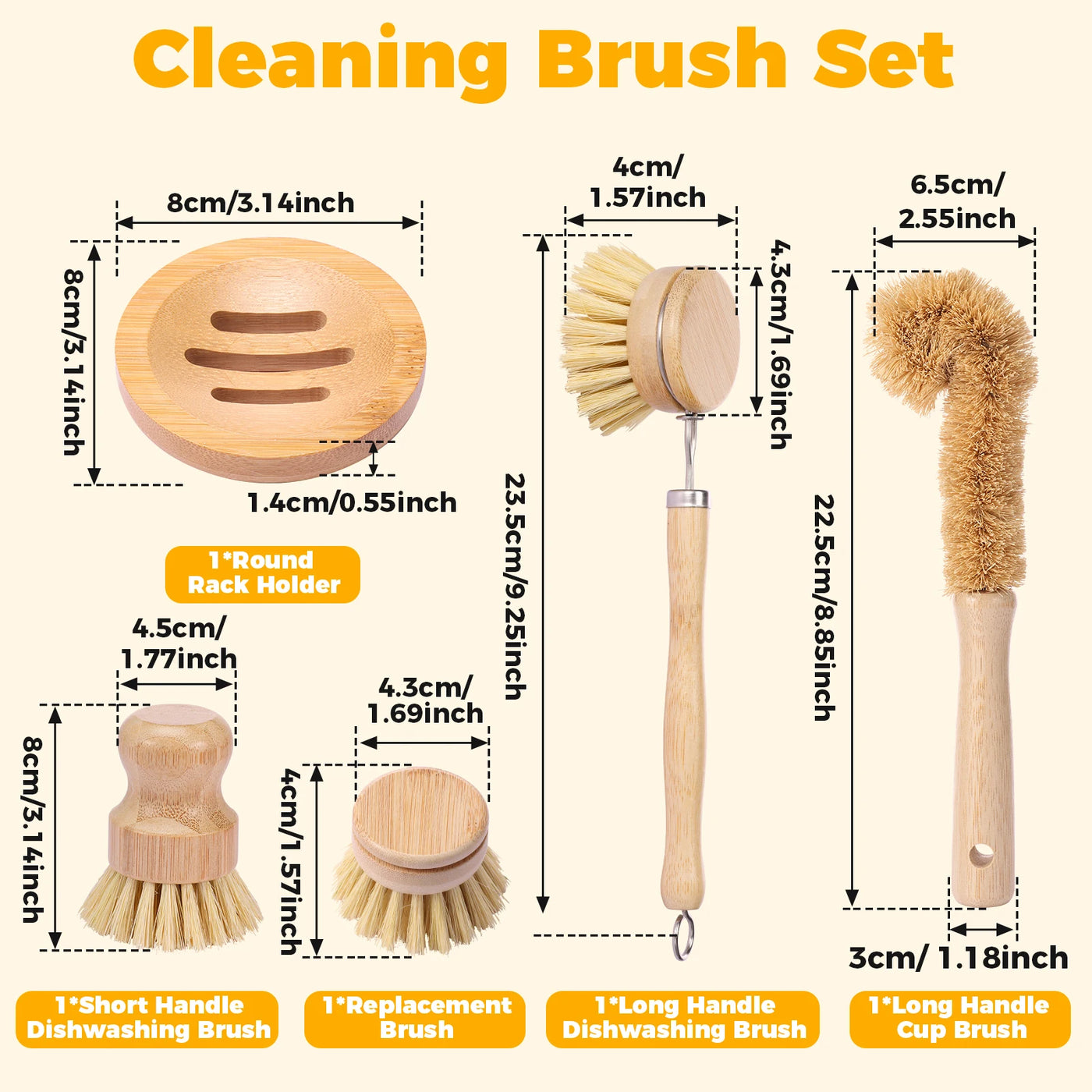 Eco-Friendly Bamboo Dish Brush Set - Versatile Kitchen Cleaning Utensils 5