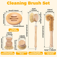 Eco-Friendly Bamboo Dish Brush Set - Versatile Kitchen Cleaning Utensils 5