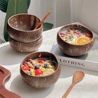 Eco-Friendly Coconut Shell Bowl Set - Natural Serving Dishes for Salad & Fruit 0