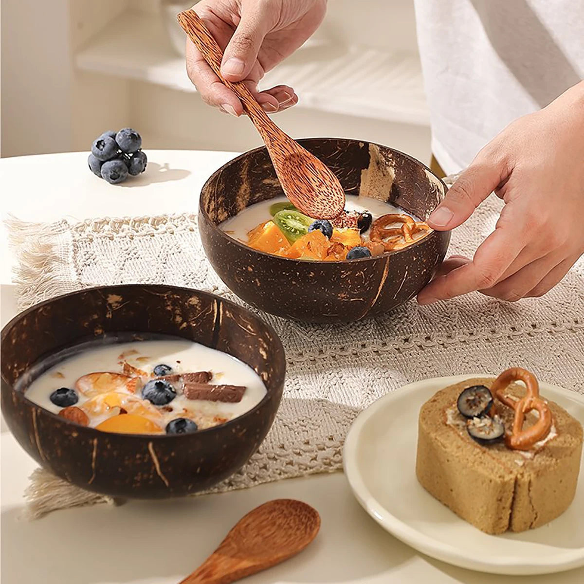 Eco-Friendly Coconut Shell Bowl Set - Natural Serving Dishes for Salad & Fruit 2