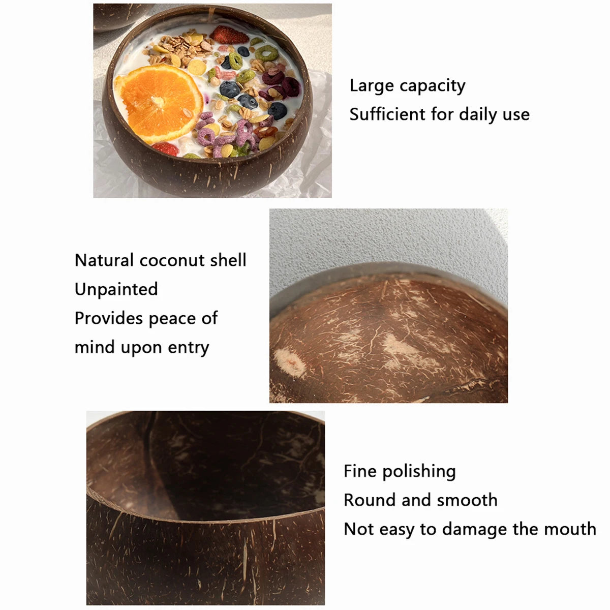 Eco-Friendly Coconut Shell Bowl Set - Natural Serving Dishes for Salad & Fruit 5