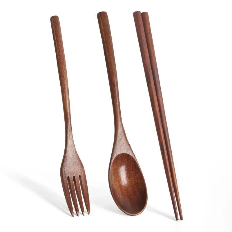 Eco-Friendly Wooden Cutlery Set - Portable Spoon, Fork & Chopsticks with Unique Design 4