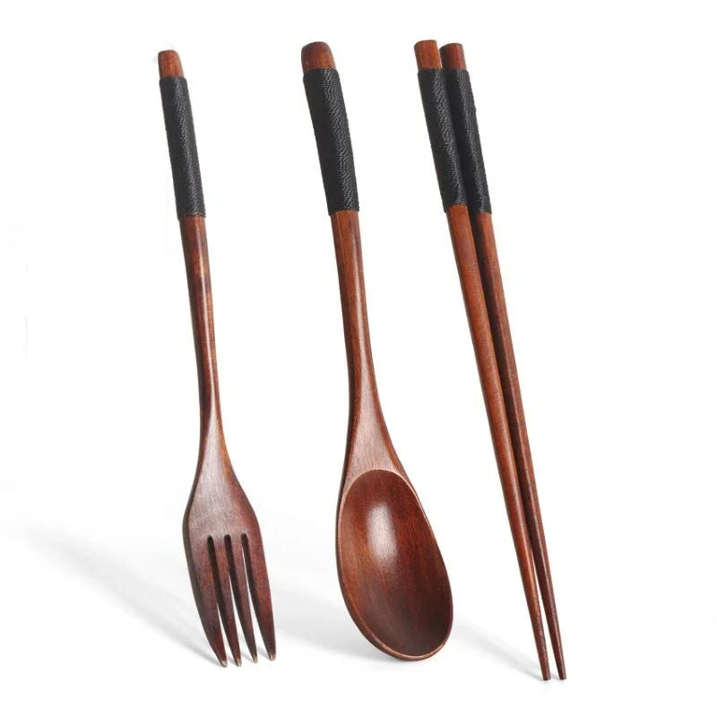 Eco-Friendly Wooden Cutlery Set - Portable Spoon, Fork & Chopsticks with Unique Design 6