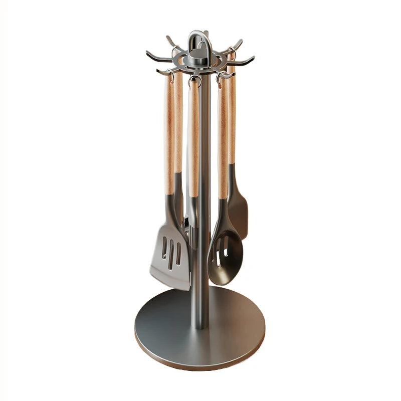 Efficient Kitchen Utensil Holder - Rotating Utensil Organizer with 8 Hooks 5