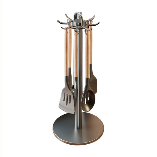 Efficient Kitchen Utensil Holder - Rotating Utensil Organizer with 8 Hooks 5
