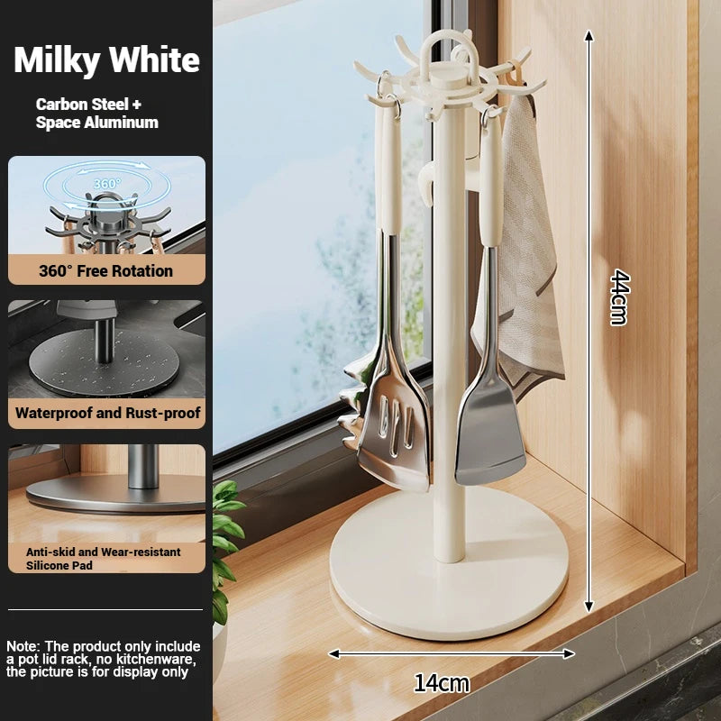 Efficient Kitchen Utensil Holder - Rotating Utensil Organizer with 8 Hooks 7
