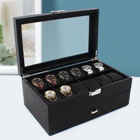Elegant 2-Layer Watch Box for Men - 24 Compartments Watch Display Case with Glass Top 0