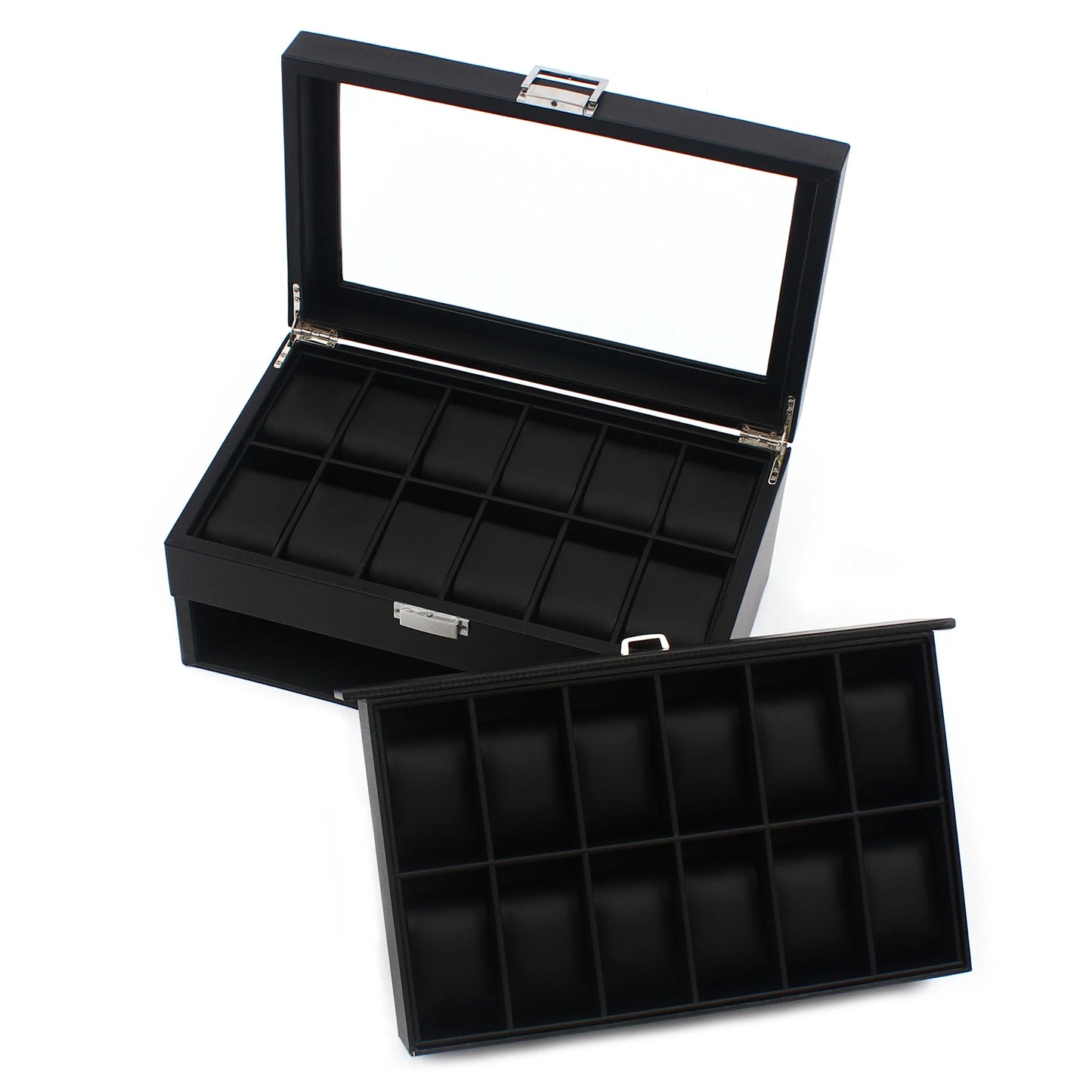 Elegant 2-Layer Watch Box for Men - 24 Compartments Watch Display Case with Glass Top 2