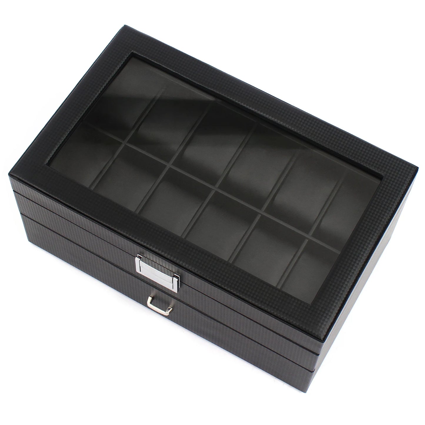 Elegant 2-Layer Watch Box for Men - 24 Compartments Watch Display Case with Glass Top 6