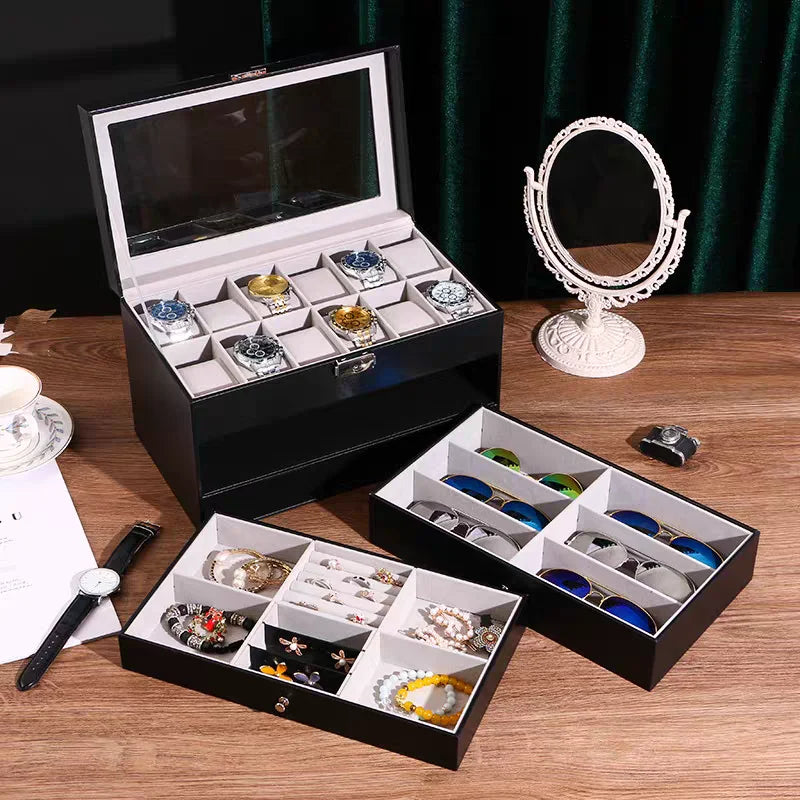 Elegant 3-Layer Watch Organizer Box for Men - PU Leather Storage for Watches and Jewelry 1
