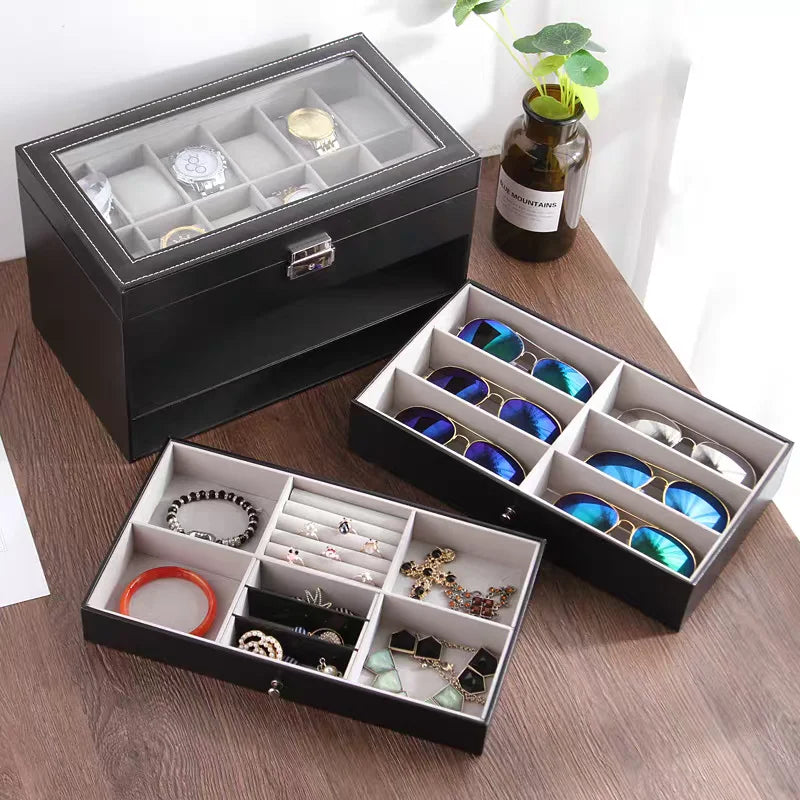 Elegant 3-Layer Watch Organizer Box for Men - PU Leather Storage for Watches and Jewelry 2