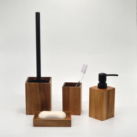 Elegant Acacia Wood Bathroom Accessories Set - Soap Dispenser, Toothbrush Holder, Soap Dish 0
