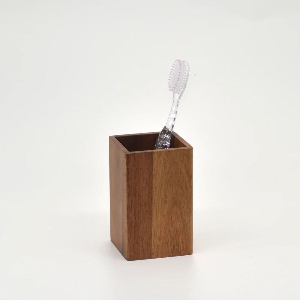 Elegant Acacia Wood Bathroom Accessories Set - Soap Dispenser, Toothbrush Holder, Soap Dish 3