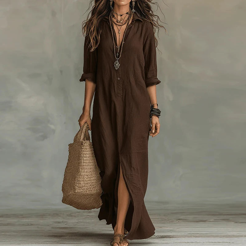 Elegant Boho Maxi Dress for Women - Casual Long Sleeve Beachwear 8