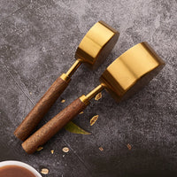 Elegant Gold Wooden Handle Stainless Steel Measuring Cups & Spoons Set 5
