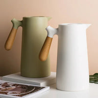 Elegant Insulated Kettle - 1L Hot Water Bottle with Wooden Handle 1