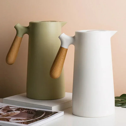 Elegant Insulated Kettle - 1L Hot Water Bottle with Wooden Handle 1