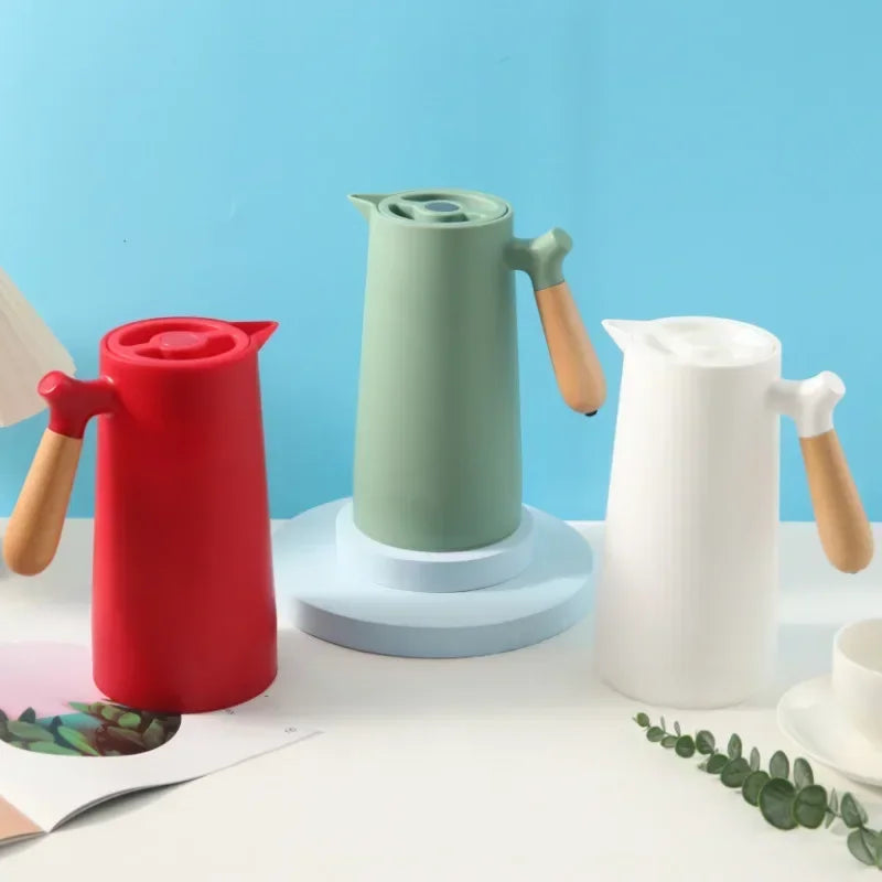 Elegant Insulated Kettle - 1L Hot Water Bottle with Wooden Handle 2