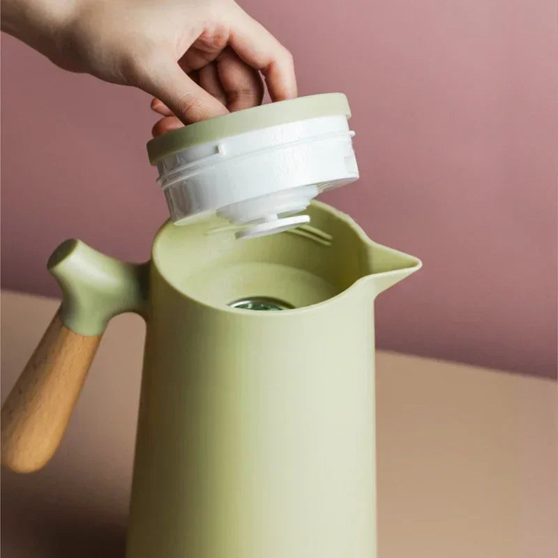 Elegant Insulated Kettle - 1L Hot Water Bottle with Wooden Handle 3