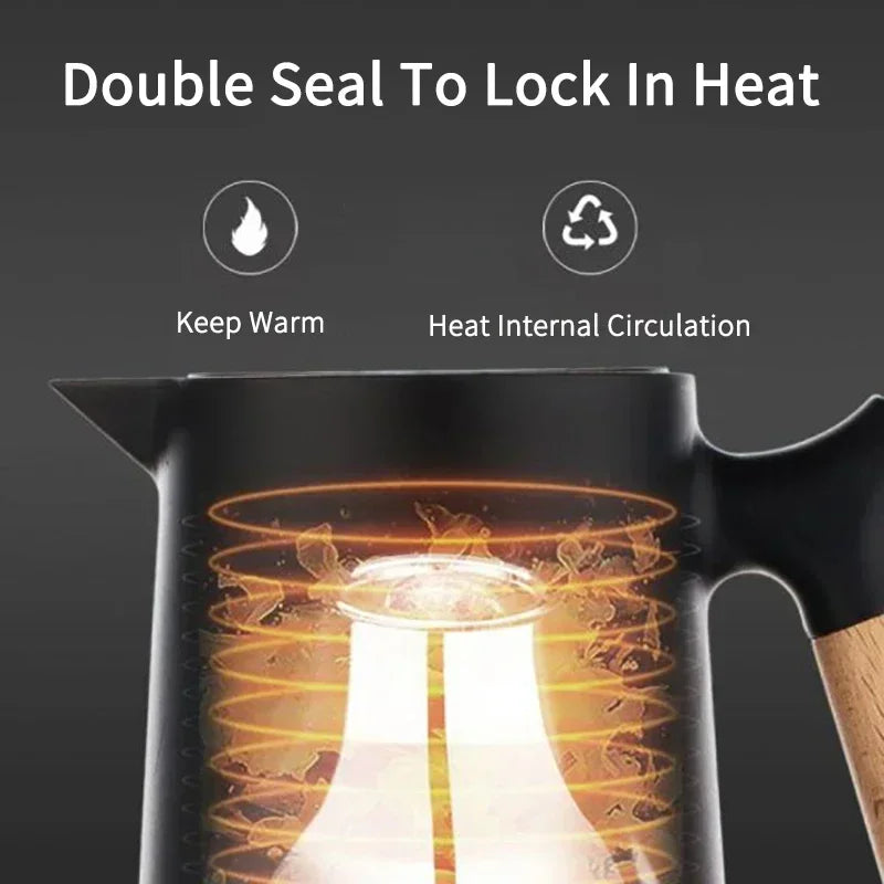 Elegant Insulated Kettle - 1L Hot Water Bottle with Wooden Handle 4