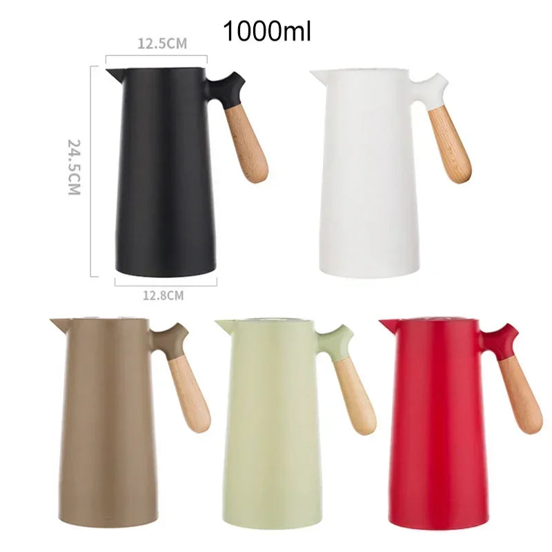 Elegant Insulated Kettle - 1L Hot Water Bottle with Wooden Handle 5
