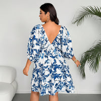 Elegant Plus Size V-Neck Floral Print Maxi Dress for Summer Vacations 2