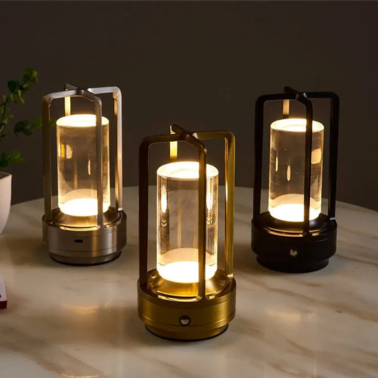 Elegant Portable Table Lamp - Cordless Crystal Accent Light with Dimmable Settings 0