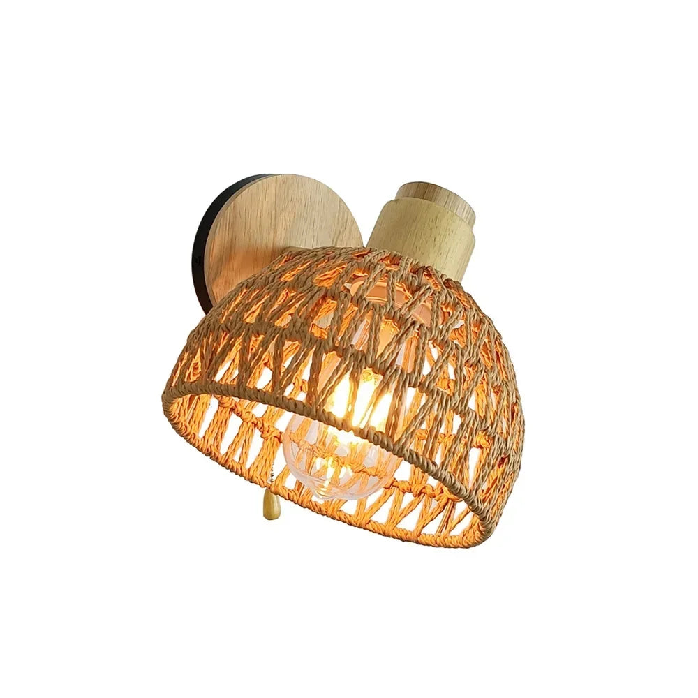 Elegant Rattan Wall Sconce Light - Japanese Woven Design for Bedroom & Living Room 1