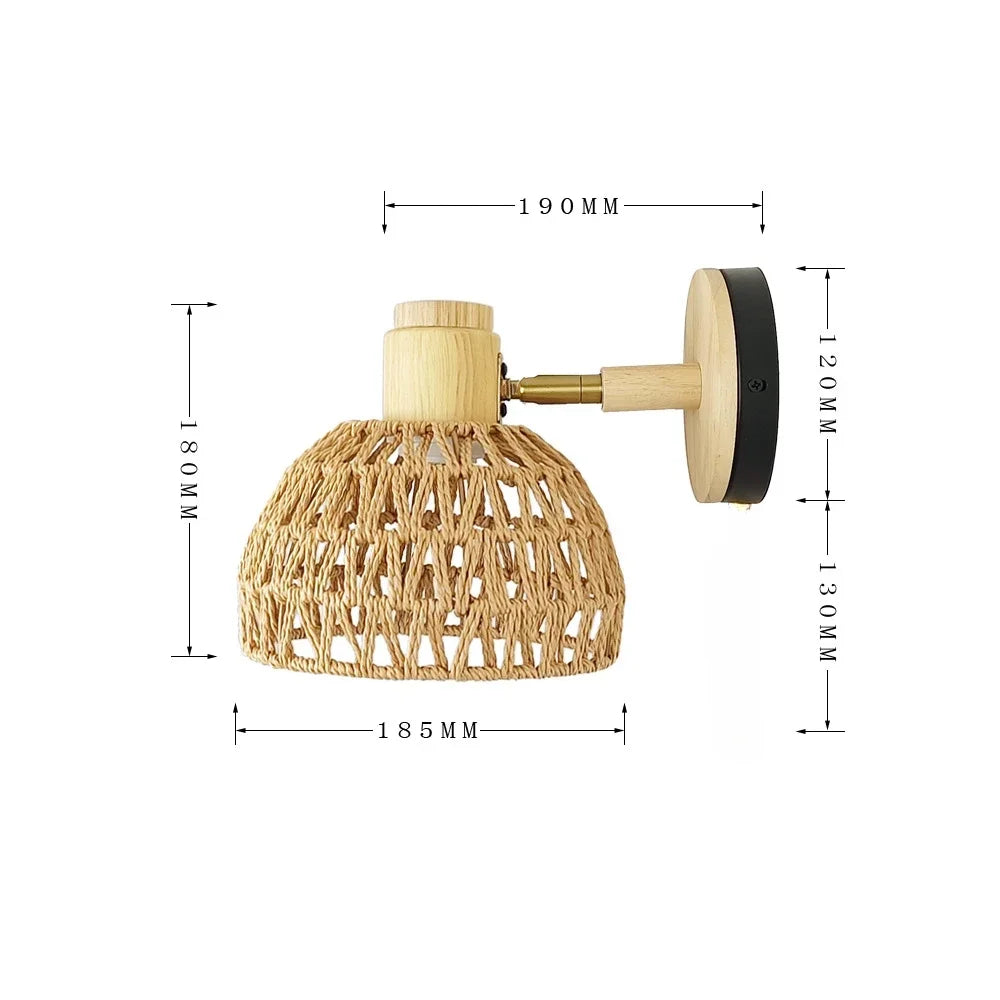 Elegant Rattan Wall Sconce Light - Japanese Woven Design for Bedroom & Living Room 5