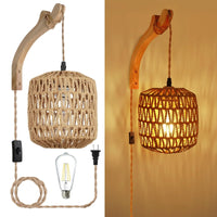 Elegant Rattan Wall Sconce Lighting - Woven E27 Wall Lamp for Bedroom & Living Room 0
