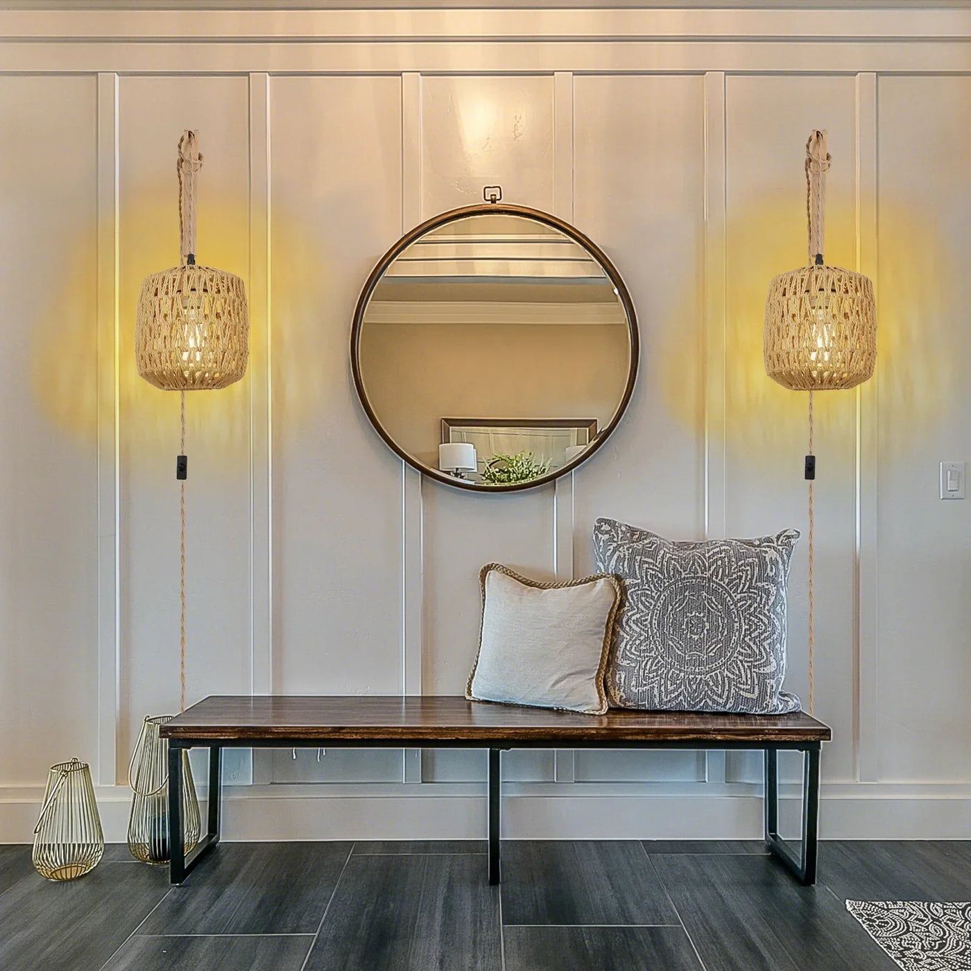 Elegant Rattan Wall Sconce Lighting - Woven E27 Wall Lamp for Bedroom & Living Room 3