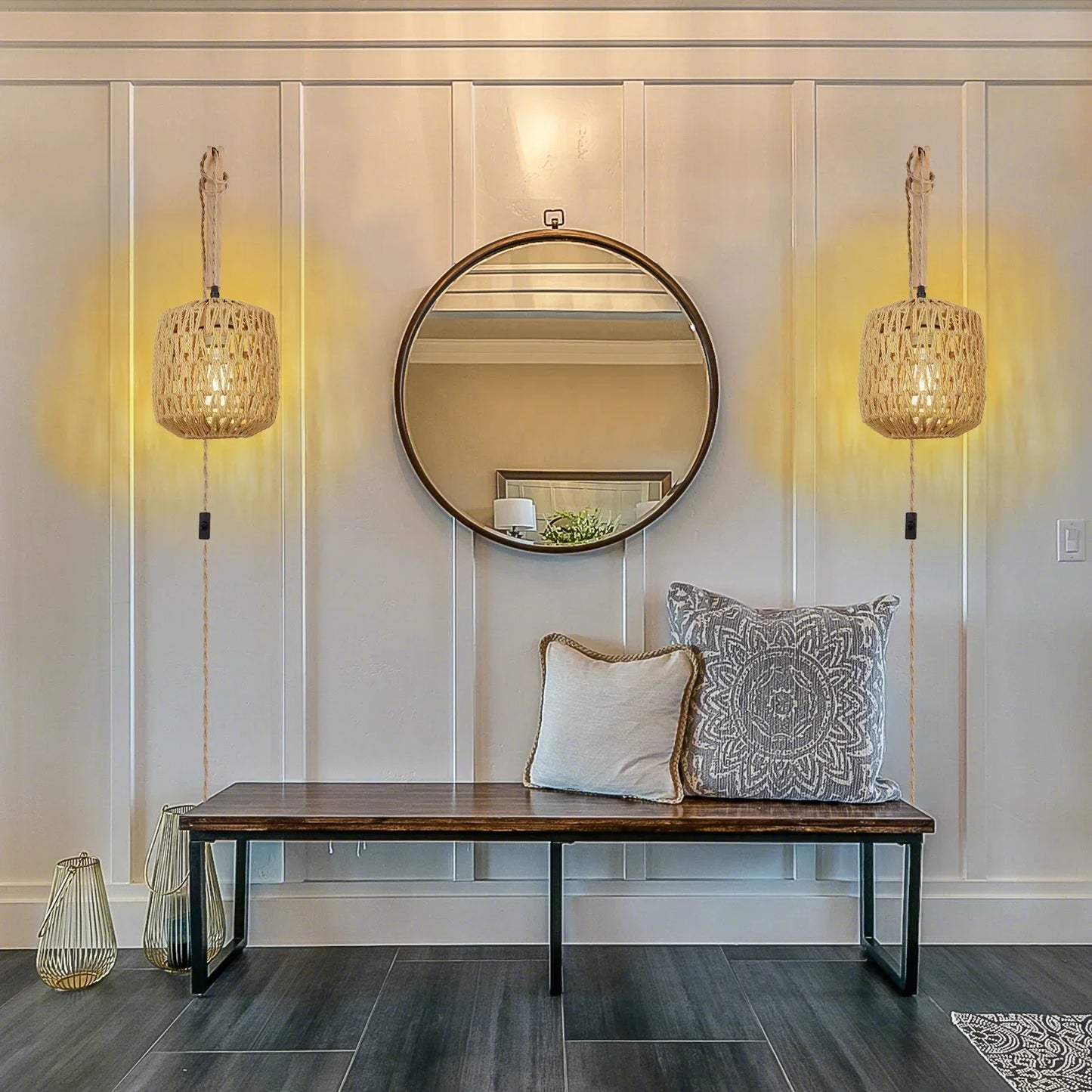 Elegant Rattan Wall Sconce Lighting - Woven E27 Wall Lamp for Bedroom & Living Room 3