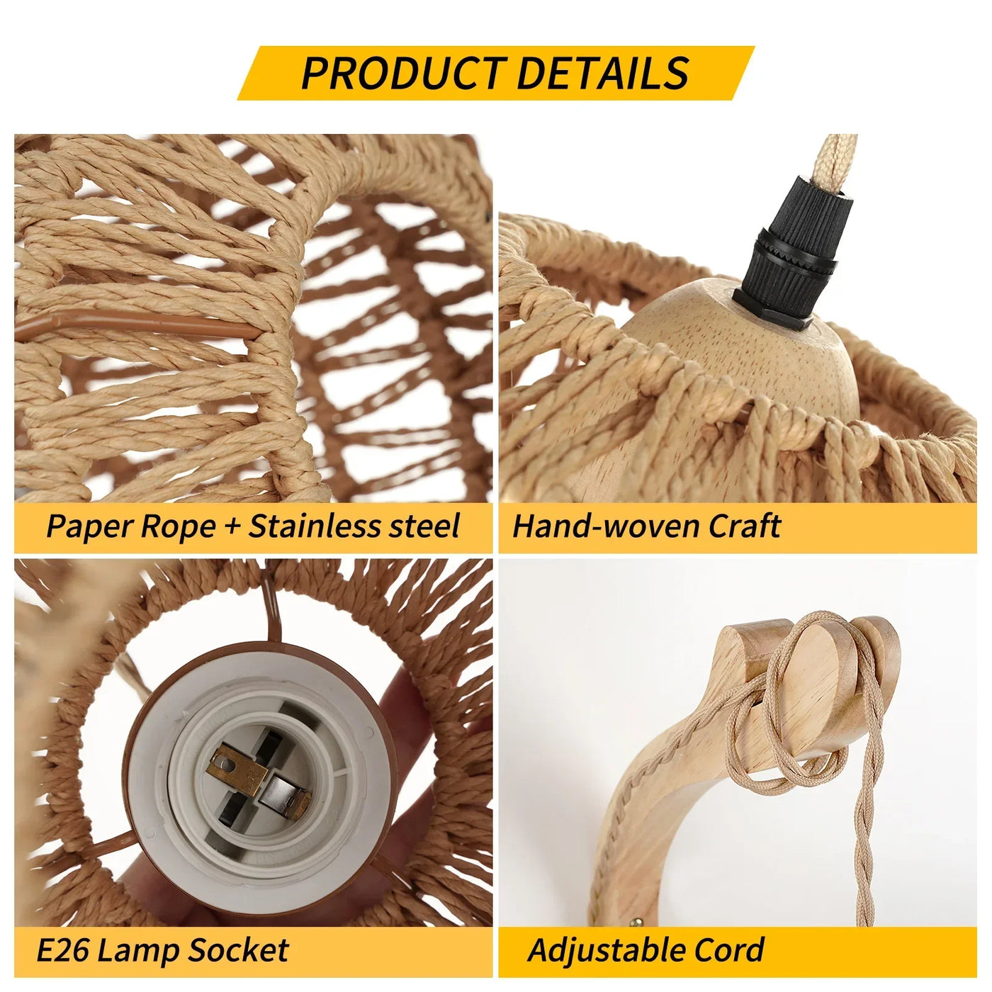 Elegant Rattan Wall Sconce Lighting - Woven E27 Wall Lamp for Bedroom & Living Room 4