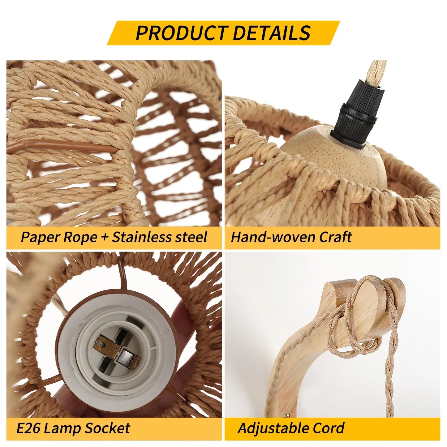 Elegant Rattan Wall Sconce Lighting - Woven E27 Wall Lamp for Bedroom & Living Room 4