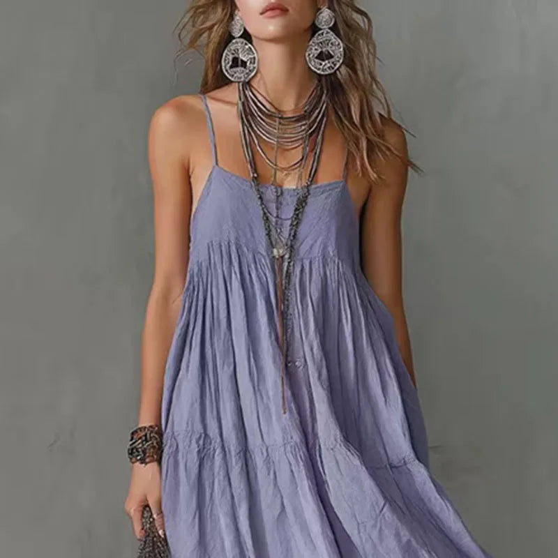 Elegant Retro Bohemian Maxi Dress for Women - Sleeveless Slash Neck Design 1