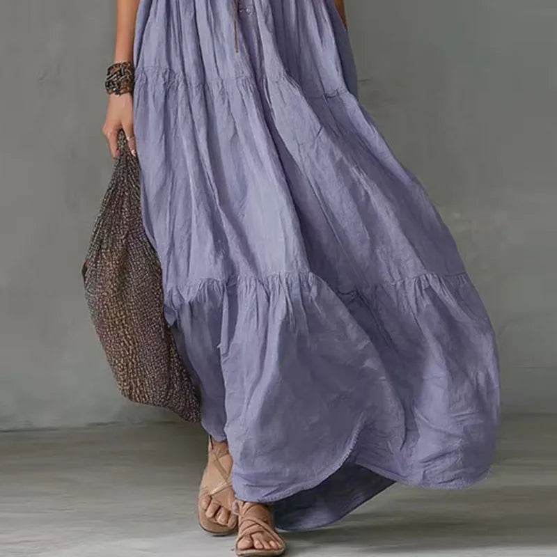 Elegant Retro Bohemian Maxi Dress for Women - Sleeveless Slash Neck Design 2