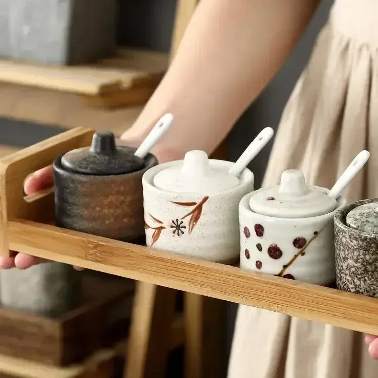Elegant Retro Ceramic Seasoning Jars - Stylish Small Spice Storage Containers 1