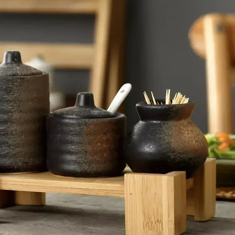 Elegant Retro Ceramic Seasoning Jars - Stylish Small Spice Storage Containers 3