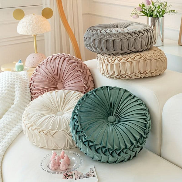 Veloura - Coussin rond plissé en velours