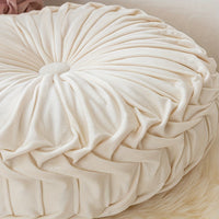 Elegant Round Velvet Cushion - Soft Plush Fabric with Pleated Design & Center Button 6