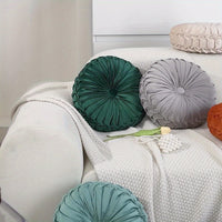 Elegant Round Velvet Cushion - Soft Plush Fabric with Pleated Design & Center Button 7