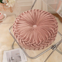 Elegant Round Velvet Cushion - Soft Plush Fabric with Pleated Design & Center Button 8