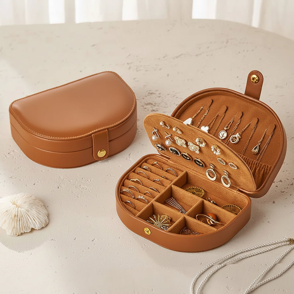 Elegant Travel Jewelry Case - Compact Leather Jewelry Organizer for Women in Black & White 10