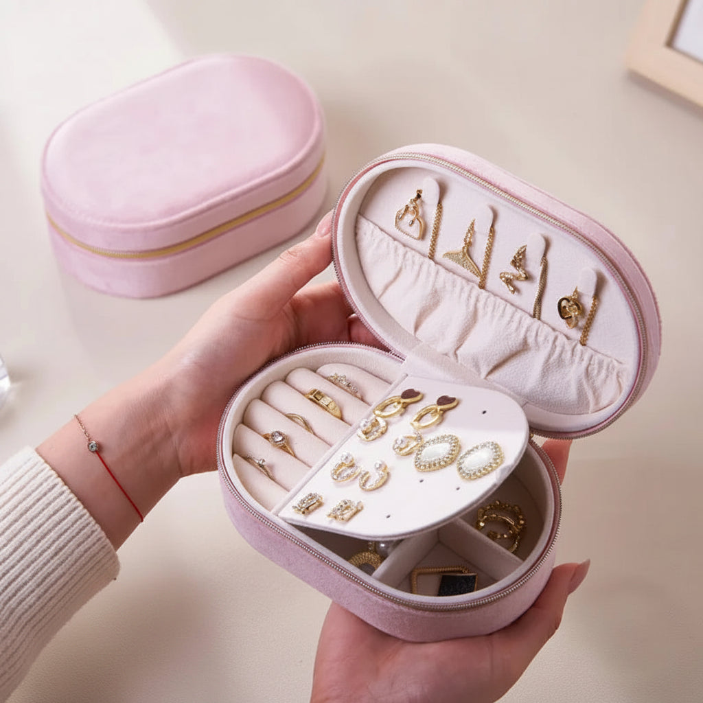 Elegant Travel Jewelry Case - Compact Leather Jewelry Organizer for Women in Black & White 11