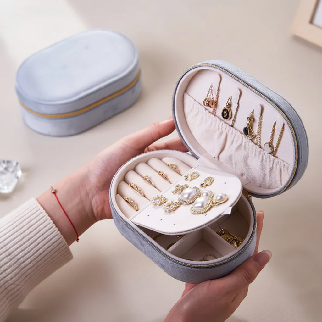 Elegant Travel Jewelry Case - Compact Leather Jewelry Organizer for Women in Black & White 15
