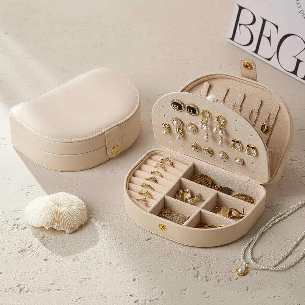 Elegant Travel Jewelry Case - Compact Leather Jewelry Organizer for Women in Black & White 19