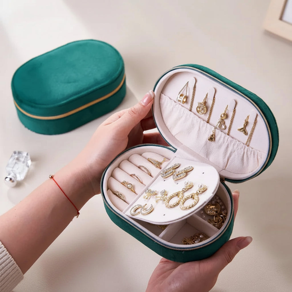 Elegant Travel Jewelry Case - Compact Leather Jewelry Organizer for Women in Black & White 8