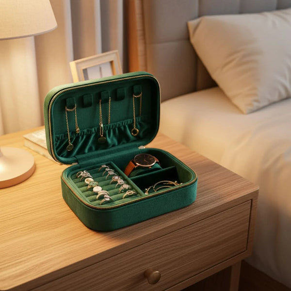 LUXEFLOW – Suede Travel Jewelry Case with Elegant Storage Design