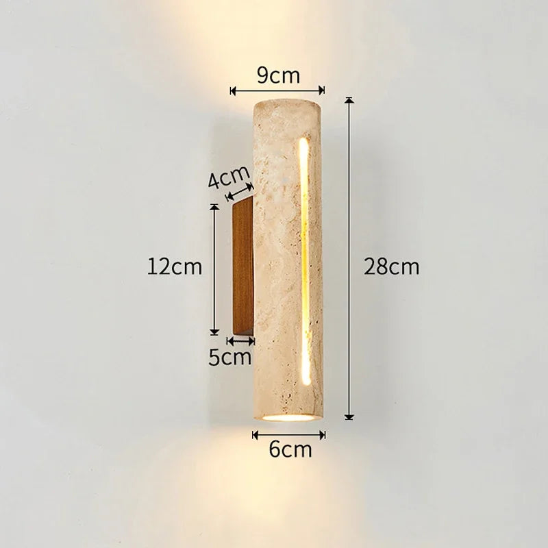 Elegant Travertine Wall Sconce Light - Natural Stone & Wood Wall Lamp for Living Room and Bedroom Decor 5